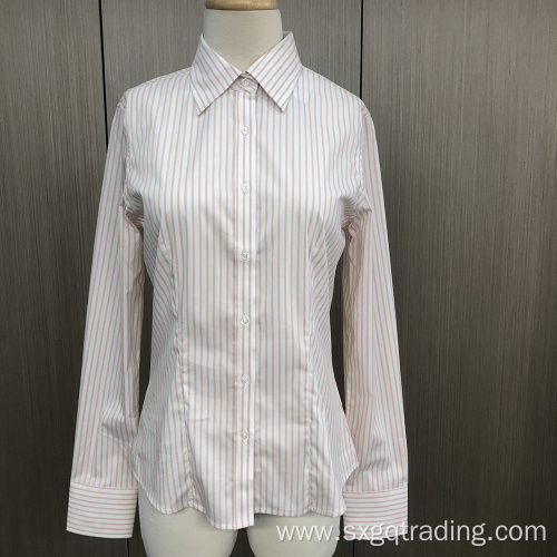 Yarn dyed stripe long sleeve female shirt